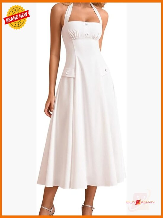 Dresses & Skirts - Floral Halter Corset Midi Dress A-Line Bow Tea Party Wedding Guest